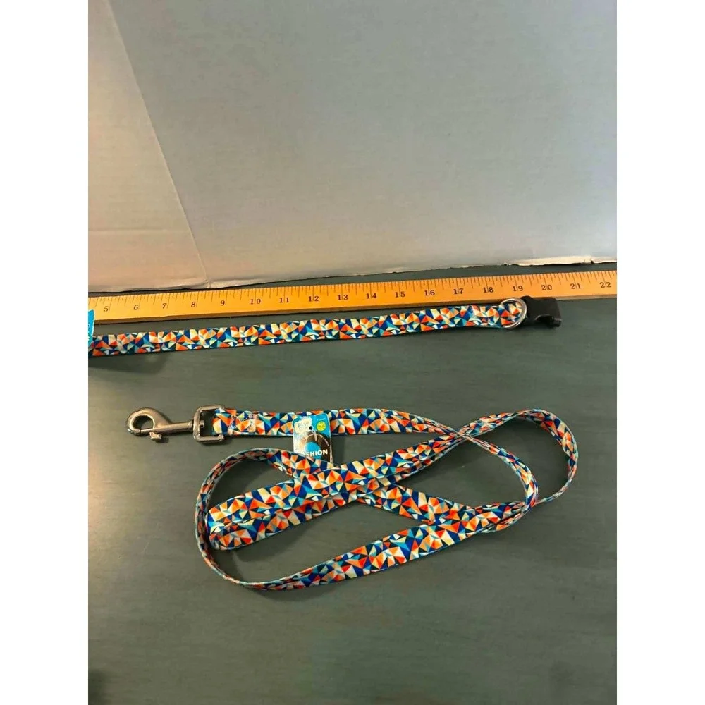 Play On Dog Collar Leash Set Medium Multi Geometric NEW Mosaic Pattern 3/4in